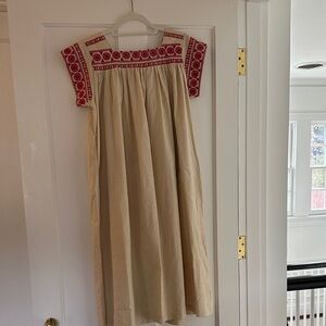 Chic Cream Dress with Red Accents